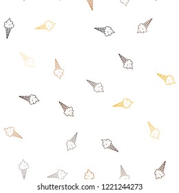 Dark Orange vector seamless background with ice-cream cones. Set of abstract ice-cream cones with colorful gradient. Pattern for menu of cafes and restaurants.