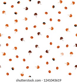 Dark Orange vector seamless background with coffee, beans. Gradient abstract collection of coffee cups and beans. Doodle design for your business advert of cafes.