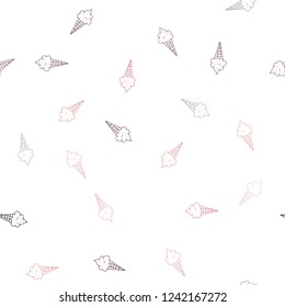 Dark Orange vector seamless background with ice-cream cones. Glitter abstract sketch with ice-cream cones. Template of a black hot beverage in a cafe.