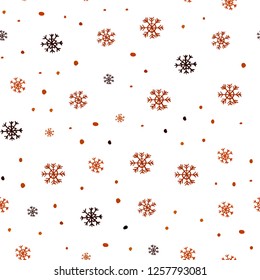 Dark Orange vector seamless background with xmas snowflakes. Modern geometrical abstract illustration with snowflakes. Template for business cards, websites.