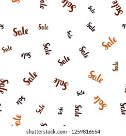 Dark Orange vector seamless background with words of sales. Gradient illustration with discount signs on white backdrop. Pattern for ads, posters, banners of sales.