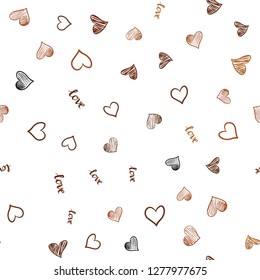 Dark Orange vector seamless background with words of love, hearts. Illustration with phrase LOVE YOU, hearts for valentine's day. Pattern for design of fabric, wallpapers.