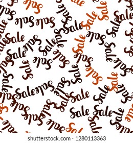 Dark Orange vector seamless background with 70, 90 % signs of sales. Colored words of sales with gradient on white background. Template for season sales, shopping ads.