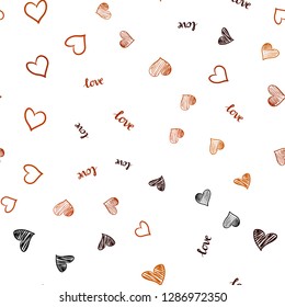 Dark Orange vector seamless background with words of love, hearts. Colorful illustration with quote LOVE YOU, hearts. Design for wallpaper, fabric makers.