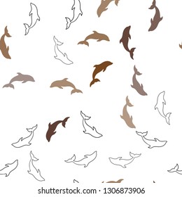 Dark Orange vector seamless background with dolphins. Modern abstract illustration with sea dolphins. Pattern for marine leaflets.