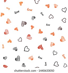 Dark Orange vector seamless background with words of love, hearts. Colorful illustration with quote LOVE YOU, hearts. Design for wallpaper, fabric makers.