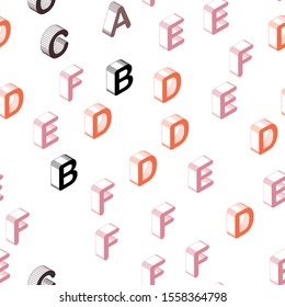 Dark Orange vector seamless background with 3D signs of alphabet. Abstract illustration with 3D ABC symbols. Pattern for trendy fabric, wallpapers.