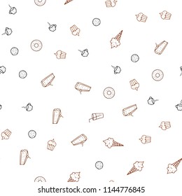Dark Orange vector seamless cover with cuisine gourmet. Beautiful colored illustration with food in doodle style. Pattern for ads of breakfast, lunch, dinner.