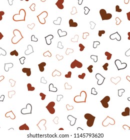 Dark Orange vector seamless cover with Shining hearts. Glitter abstract illustration with colorful hearts in romantic style. Pattern for carnival, festival romantic leaflets.