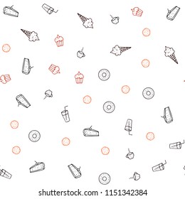 Dark Orange vector seamless cover with cuisine gourmet. Blurred decorative design of snacks in doodle style. Pattern for ad, booklets, leaflets of restaurants.