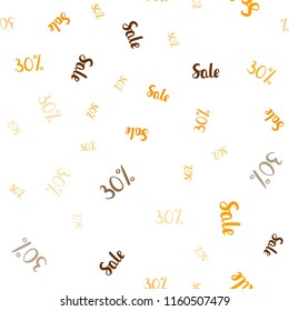 Dark Orange vector seamless cover with symbols of 30% sales. Shining colorful illustration with isolated selling prices. Backdrop for super sales on Black Friday.