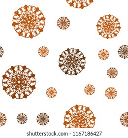 Dark Orange vector seamless cover with beautiful snowflakes. Modern geometrical abstract illustration with crystals of ice. Trendy design for wallpaper, fabric makers.