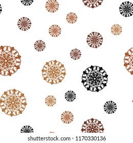 Dark Orange vector seamless cover with beautiful snowflakes. Blurred decorative design in xmas style with snow. Pattern for design of window blinds, curtains.
