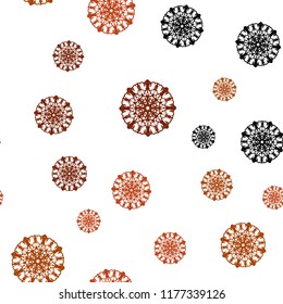 Dark Orange vector seamless cover with beautiful snowflakes. Decorative shining illustration with snow on abstract template. Pattern for design of window blinds, curtains.