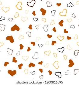 Dark Orange vector seamless cover with Shining hearts. Glitter abstract illustration with colorful hearts in romantic style. Design for ad, poster, banner of Valentine Day.