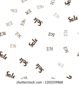 Dark Orange vector seamless cover with symbols of 30, 40, 50 % sales. Illustration with signs of sales on abstract template. Pattern for ads, posters, banners of sales.