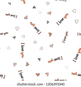 Dark Orange vector seamless cover with Shining hearts. Beautiful colored illustration with hearts in celebration style. Pattern for marriage gifts, congratulations.