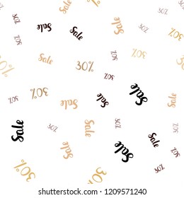 Dark Orange vector seamless cover with symbols of 30 % sales. Gradient illustration with discount signs on white backdrop. Pattern for ads, posters, banners of sales.