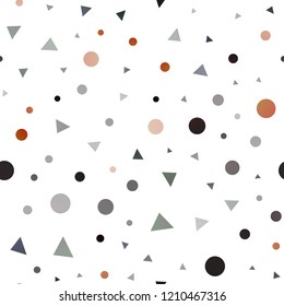 Dark Orange vector seamless cover in polygonal style with circles. Illustration with set of colorful circles, triangles. Design for textile, fabric, wallpapers.