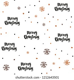 Dark Orange vector seamless cover with beautiful snowflakes. Colorful decorative design in xmas style with snow. Pattern for design of fabric, wallpapers.