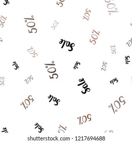 Dark Orange vector seamless cover with symbols of 50 % sales. Colored words of sales with gradient on white background. Backdrop for mega promotions, discounts.