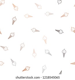 Dark Orange vector seamless cover with sundae ice-cream. Decorative illustration with ice-cream on abstract template. Pattern for ads of breakfast, lunch, dinner.