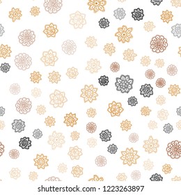 Dark Orange vector seamless cover with beautiful snowflakes. Decorative shining illustration with snow on abstract template. Trendy design for wallpaper, fabric makers.