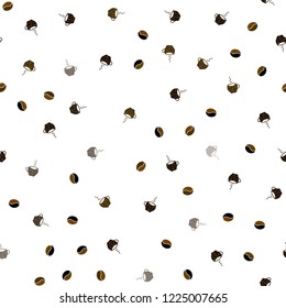 Dark Orange vector seamless cover with set of coffee beans. Gradient abstract collection of coffee cups and beans. Pattern for ads of breakfast, lunch, dinner.