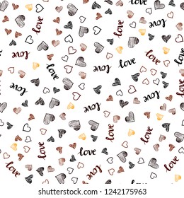 Dark Orange vector seamless cover with quote LOVE YOU, hearts. Design in doodle style with text LOVE YOU, hearts. Design for wallpaper, fabric makers.