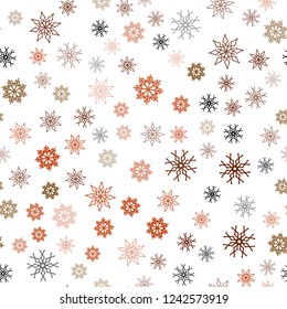 Dark Orange vector seamless cover with beautiful snowflakes. Blurred decorative design in xmas style with snow. Pattern for trendy fabric, wallpapers.