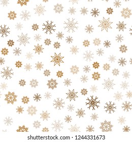 Dark Orange vector seamless cover with beautiful snowflakes. Blurred decorative design in xmas style with snow. Template for business cards, websites.