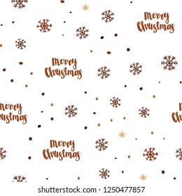 Dark Orange vector seamless cover with beautiful snowflakes. Shining colorful illustration with snow in christmas style. Pattern for design of window blinds, curtains.