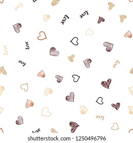 Dark Orange vector seamless cover with quote LOVE YOU, hearts. Romantic illustration with colorful phrase LOVE YOU, hearts. Pattern for design of fabric, wallpapers.
