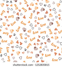 Dark Orange vector seamless cover with quote LOVE YOU, hearts. Colorful gradient phrase LOVE YOU, hearts in abstract style. Design for wallpaper, fabric makers.