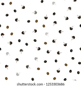Dark Orange vector seamless cover with set of coffee beans. Gradient abstract collection of coffee cups and beans. Pattern for ad, booklets, leaflets of restaurants.
