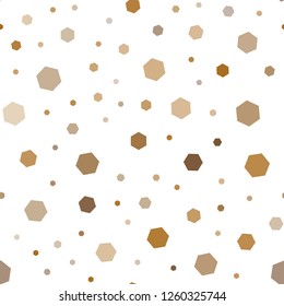 Dark Orange vector seamless cover with set of hexagons. Colorful hexagons on white backdrop. Pattern can for your ad, booklets.