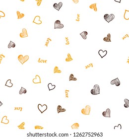 Dark Orange vector seamless cover with quote LOVE YOU, hearts. Romantic illustration with colorful phrase LOVE YOU, hearts. Design for textile, fabric, wallpapers.