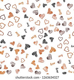 Dark Orange vector seamless cover with quote LOVE YOU, hearts. Design in doodle style with text LOVE YOU, hearts. Template for business cards, websites.