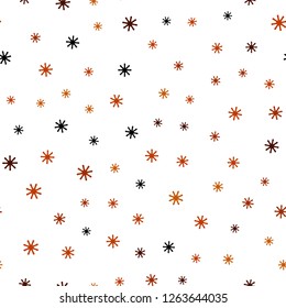 Dark Orange vector seamless cover with beautiful snowflakes. Shining colorful illustration with snow in christmas style. Texture for window blinds, curtains.