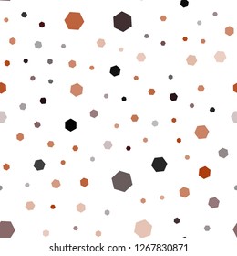 Dark Orange vector seamless cover with set of hexagons. Colorful hexagons on white backdrop. Pattern for texture of wallpapers.