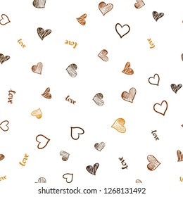 Dark Orange vector seamless cover with quote LOVE YOU, hearts. Illustration with phrase LOVE YOU, hearts for valentine's day. Design for textile, fabric, wallpapers.