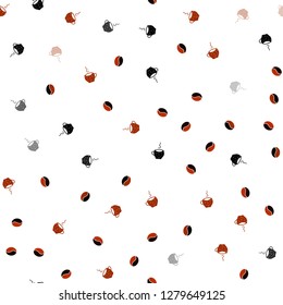 Dark Orange vector seamless cover with set of coffee beans. Decorative gradient design of coffee cups and beans. Doodle design for your business advert of cafes.