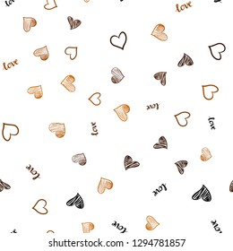 Dark Orange vector seamless cover with quote LOVE YOU, hearts. Romantic illustration with colorful phrase LOVE YOU, hearts. Texture for window blinds, curtains.