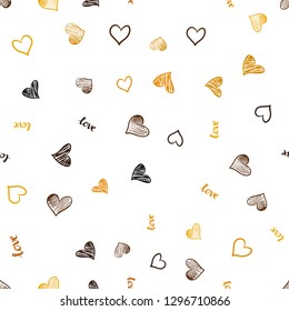 Dark Orange vector seamless cover with quote LOVE YOU, hearts. Design in doodle style with text LOVE YOU, hearts. Pattern for design of fabric, wallpapers.