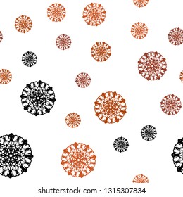 Dark Orange vector seamless cover with beautiful snowflakes. Snow on blurred abstract background with gradient. Trendy design for wallpaper, fabric makers.