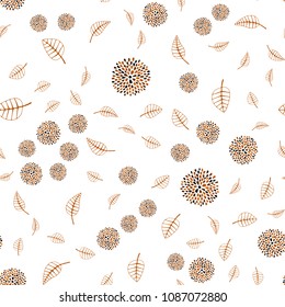 Dark Orange vector seamless doodle backdrop with leaves and flowers. Colorful illustration in doodle style with leaves, flowers. The best blurred design for your business.