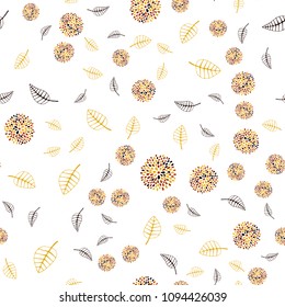 Dark Orange vector seamless doodle texture with leaves and flowers. Sketchy doodles on white background. Completely new template for your brand book.