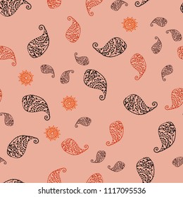 Dark Orange vector seamless doodle texture with leaves and flowers. Doodle illustration of leaves and flowers in Origami style. Completely new template for your brand book.