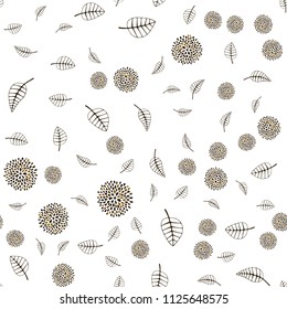 Dark Orange vector seamless doodle template with leaves and flowers. Shining colored illustration with leaves and flowers. Completely new template for your design.
