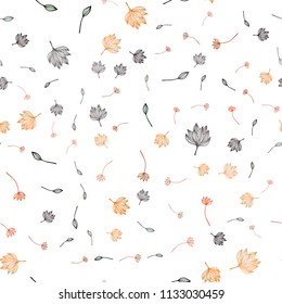 Dark Orange vector seamless doodle background. Colorful abstract illustration with leaves in doodle style. Brand new design for your business.